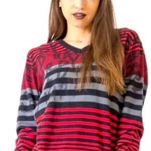 Ed Hardy Unisex Stripped V-Neck Wool Blend Sweater With Signature Logo XX-Large